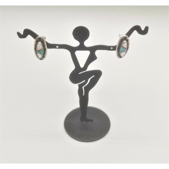 Teme Sterling Silver Zumi Inlayed Stones Native American Earrings Signed - Picture 3 of 6